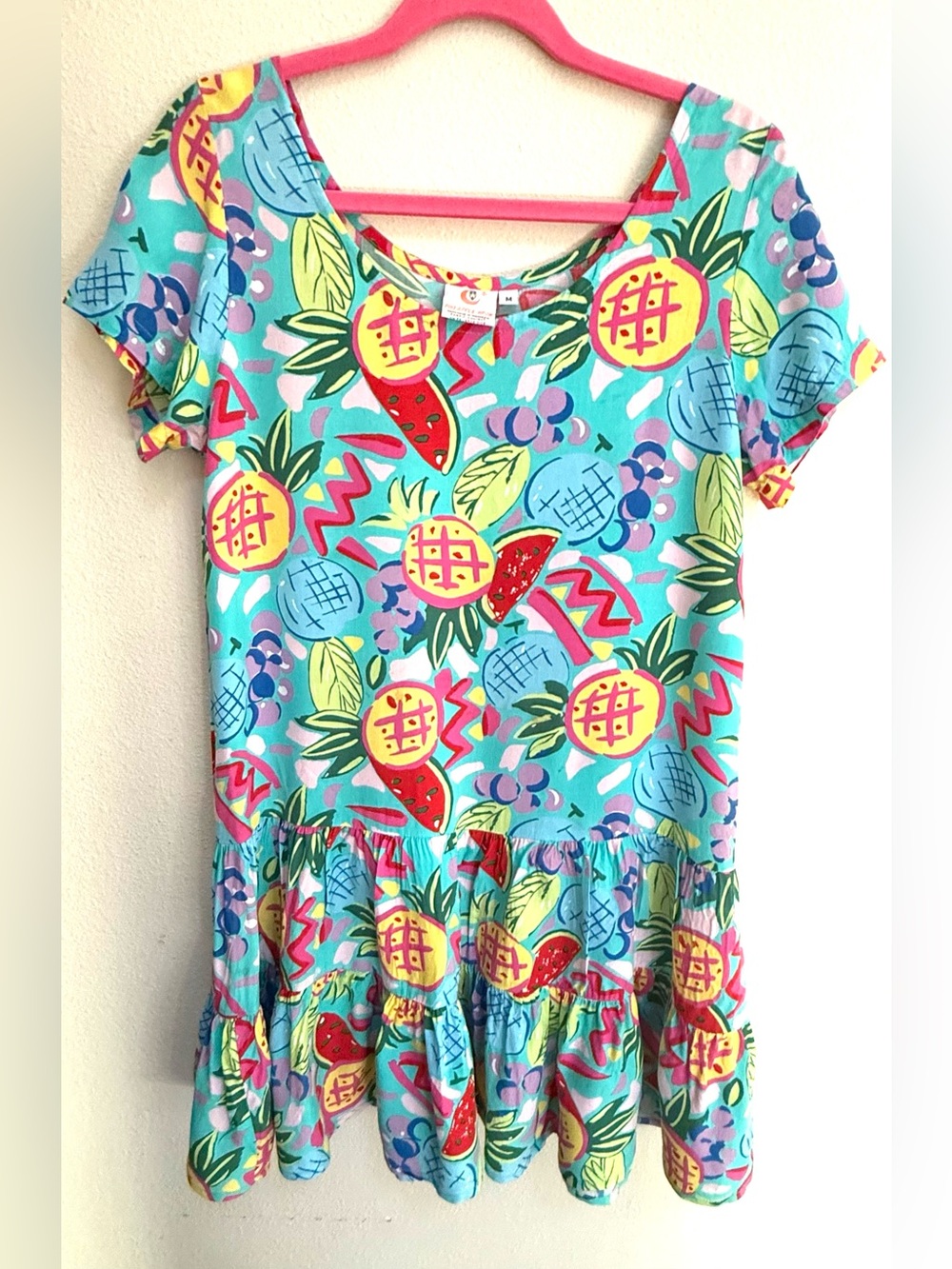 Women's Tropical Print Tiered Tunic Top - Aqua